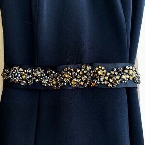 Navy blue bridesmaid/formal dress with sequin beaded tie belt by Adrianna Pappel